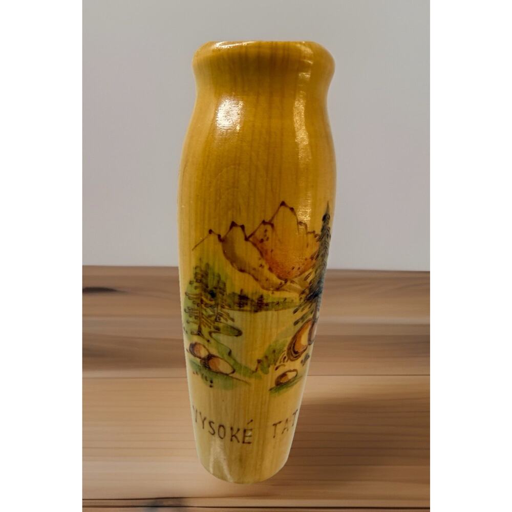 Vtg Carved Wood Pyrography Vase Czech Folk Art Vysoke Tatry Sign Podolinec 1968
